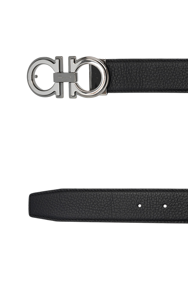 Salvatore Ferragamo ブラック シルバー レザーベルトXS Salvatore Ferragamo Gancini Silver Diamond Finish Buckle